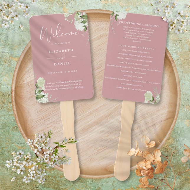Éventail Dusty Rose Floral Greenery Programme de mariage (Dusty Rose Floral Greenery Wedding Program Hand Fan)