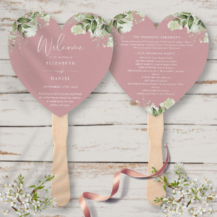 Éventail Dusty Rose Programme de mariage vert Coeur