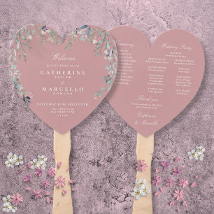 Éventail Dusty Rose Rose Floral Programme de mariage en cas