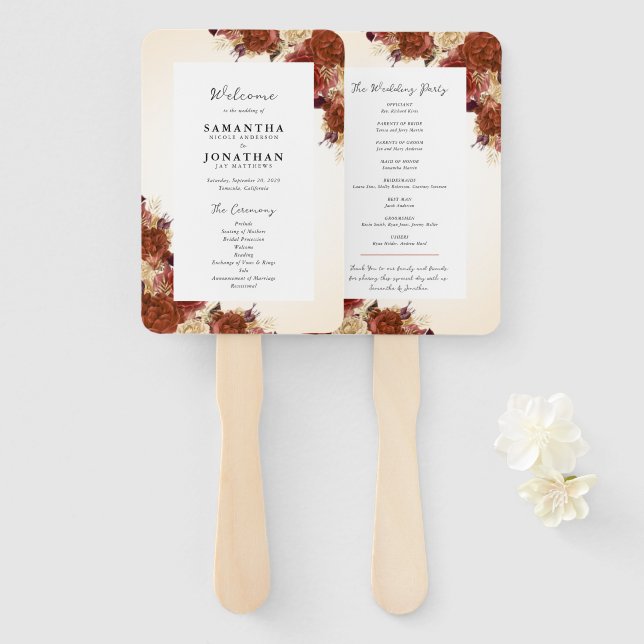 Éventail Écriture manuscrite Mariage de script en terre cui (Devant et derrière)