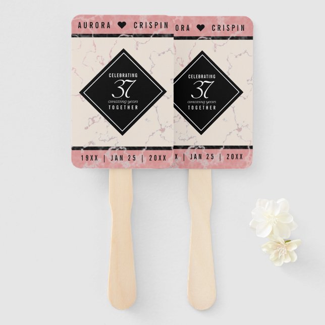 Éventail Élégant 37e anniversaire du Mariage Alabaster (Devant et derrière)