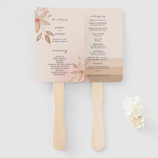 Éventail Élégant Aquarelle en terre cuite (Devant et derrière)