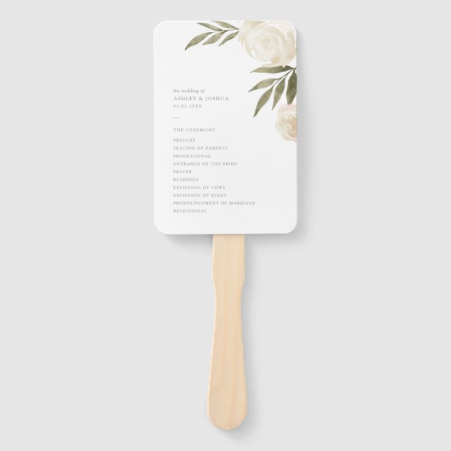 Éventail Elégant Blanc Aquarelle Floral Wedding Programme H (Devant)