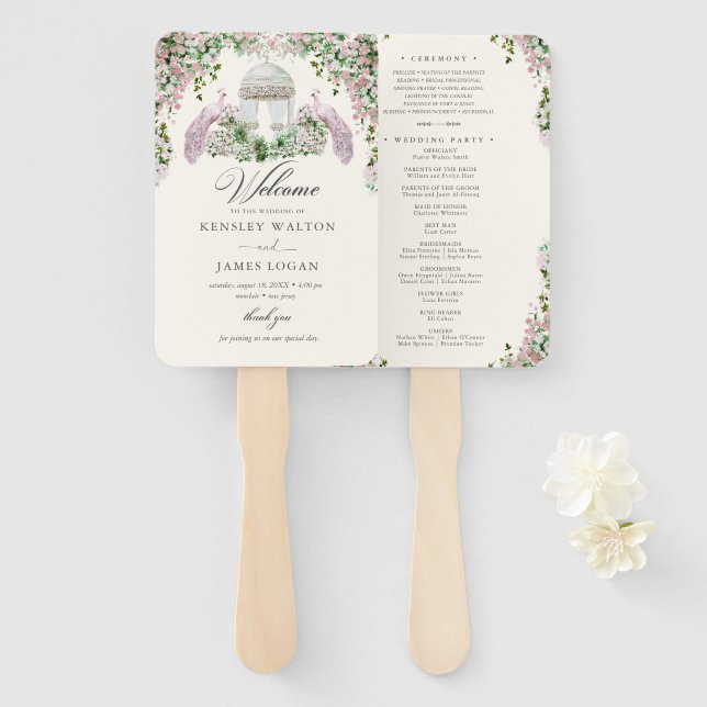 Éventail Elegant Blush Garden Wedding Program (Devant et derrière)