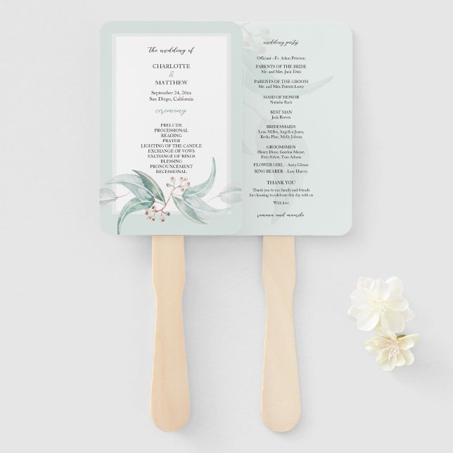 Éventail Elégant Boho Eucalyptus Fleurs aquarelle Art (Devant et derrière)