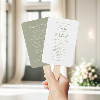 Éventail Élégant Calligraphie Sage Green Wedding Programme