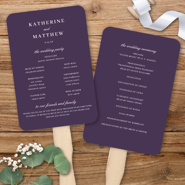 Éventail Élégant Chic Purple Plum Mariage programme de céré (Elegant Chic Purple Plum Wedding Ceremony Program Hand Fan)