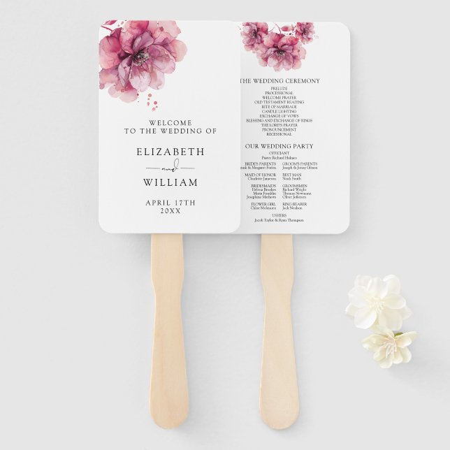 Éventail Elégant Dusty Rose Floral Wedding Programme (Devant et derrière)