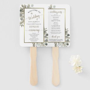Éventail Elégant Eucalyptus & Golden Pine Wedding Programme