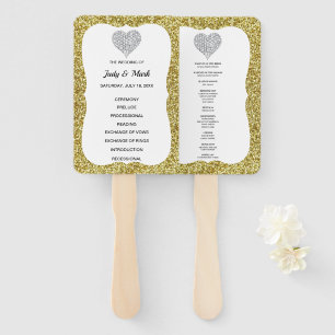 Éventail Élégant Gold Parties scintillant Coeur Mariage Pro