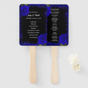 Éventail Élégant Goth Blue Roses programme de mariage Fans