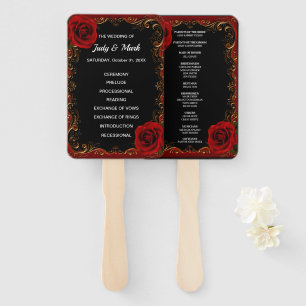 Éventail Élégant Goth Red Roses Programme de mariage Fans