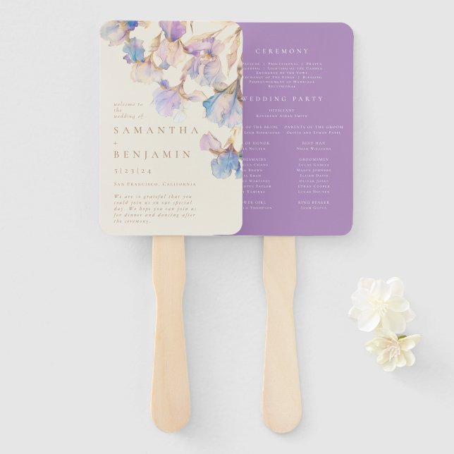Éventail Élégant Iris Floral Wedding Programme (Devant et derrière)