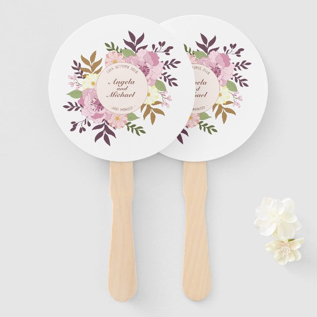 Éventail Élégant Juste Marié Floral Mariage | Ventilateur à (Devant et derrière)