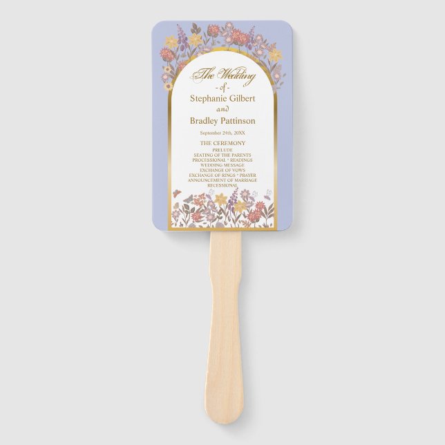 Éventail Élégant Lavender Gold Fleur sauvage Wedding Progra (Devant)