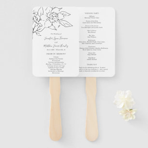 Éventail Elégant Line Art Magnolia Floral Wedding Programme