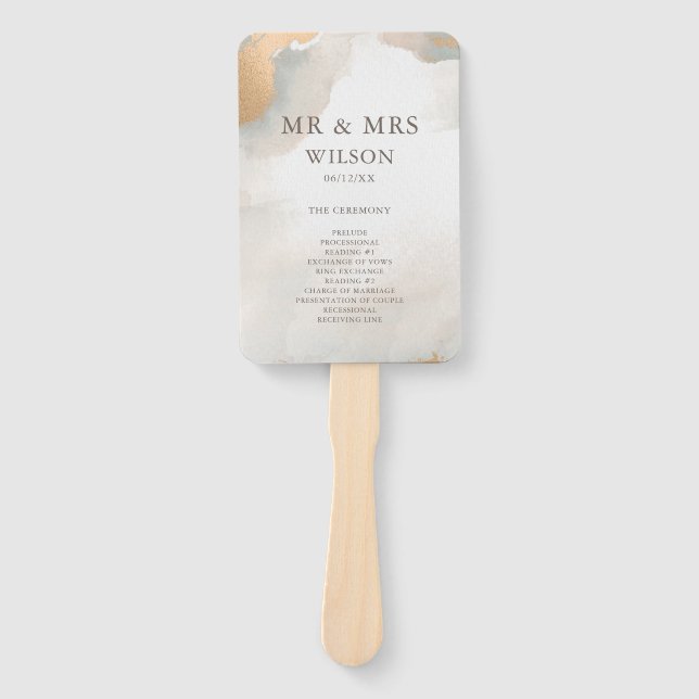 Éventail Elégant Mariage Abstrait Aquarelle Or (Devant)