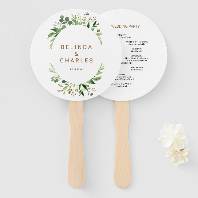 Éventail Elégant Mariage de verdure feuille Eucalyptus (Devant et derrière)