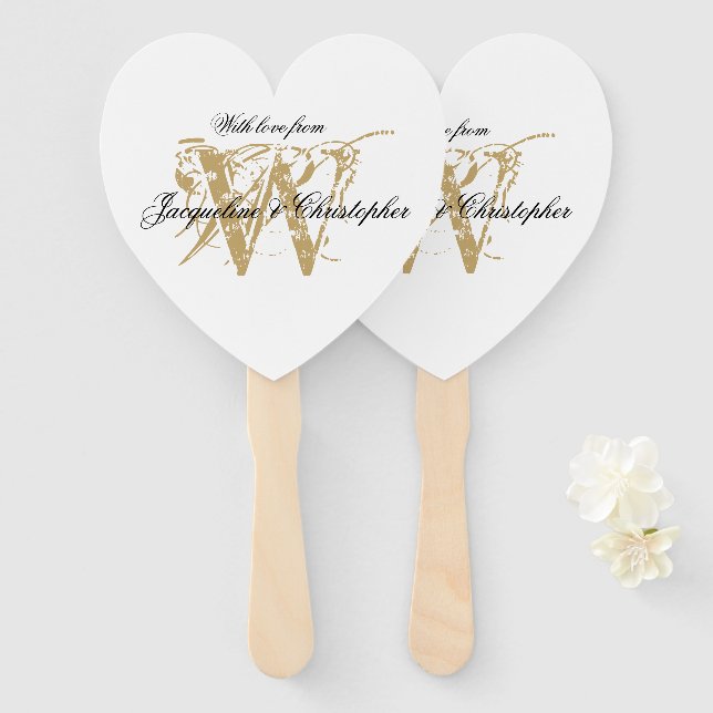 Éventail Élégant Monogramme De Mariage Extérieur Et Noms Ch (Devant et derrière)