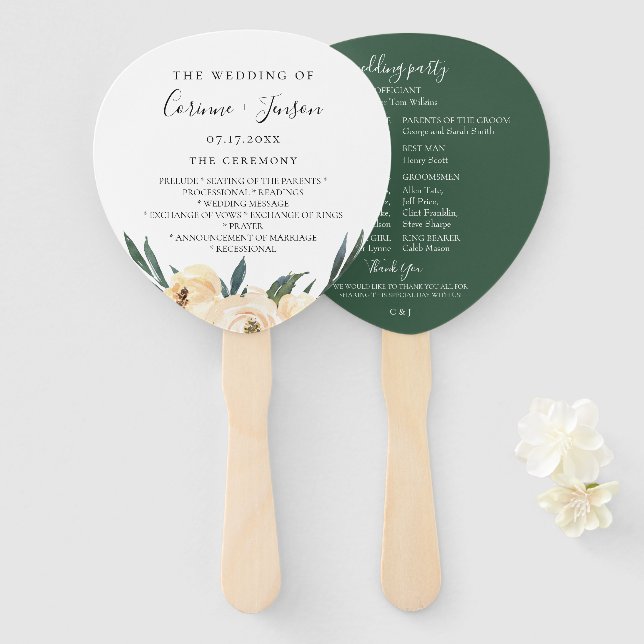 Éventail Elégant Neutral Aquarelle Floral Wedding Programme (Devant et derrière)
