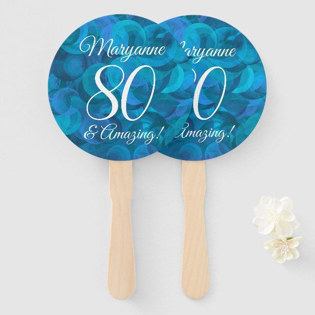 Éventail Elégant Ocean Blue 80 et fête d'anniversaire Extra (Devant et derrière)