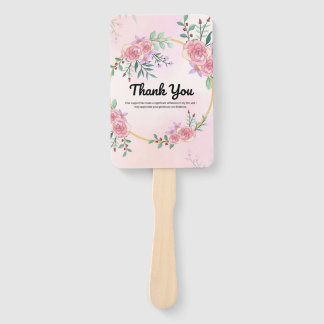 Éventail ​Elegant Pink Floral "Thank You" Wedding Paddle Fa