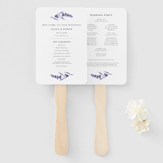Éventail Élégant programme de lavande florale et fête de ma (Devant et derrière)