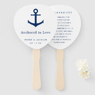 Éventail Élégant programme de mariage bleu marine ancre nau