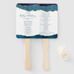 Éventail Élégant programme de mariage d'âge bleu et or de l