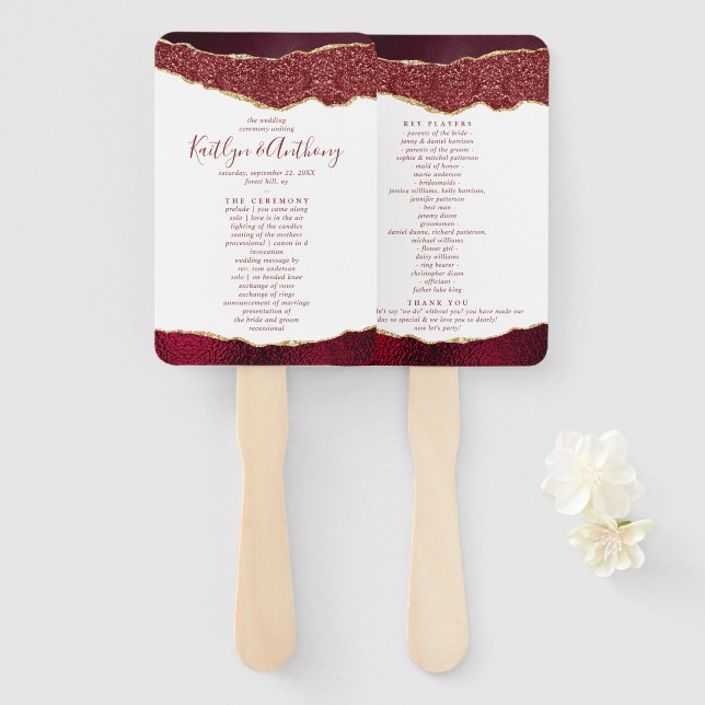 Éventail Élégant programme de mariage d'âge de Bourgogne et (Devant et derrière)