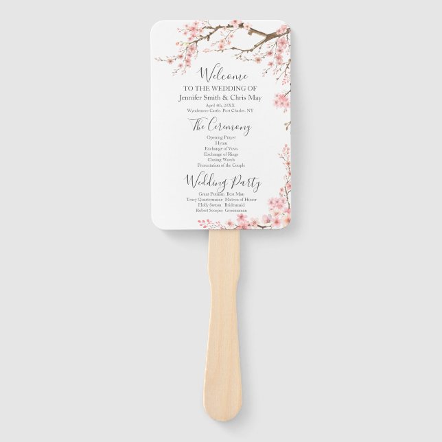 Éventail Élégant programme de mariage de fleurs de cerises (Devant)