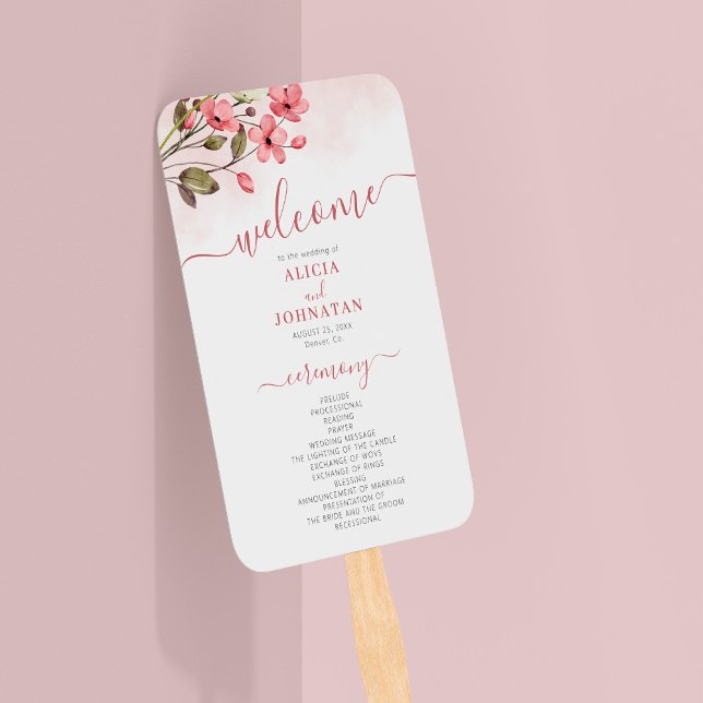 Éventail Élégant programme de mariage de jardin fleuri rose (Créateur téléchargé)