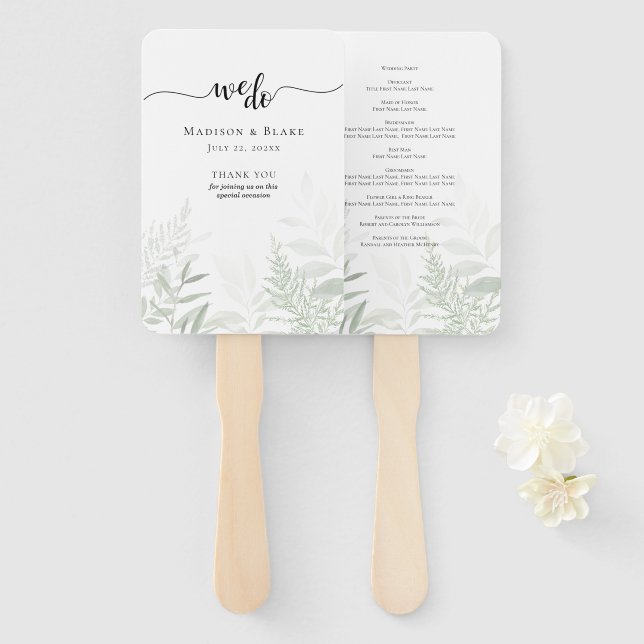 Éventail Élégant programme de mariage de verdure botanique (Devant et derrière)