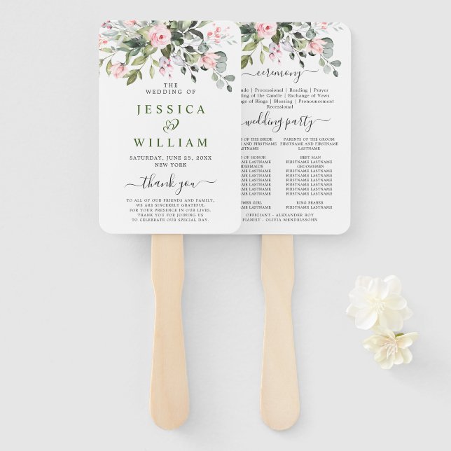 Éventail Elégant programme de mariage Eucalyptus aquarelle (Devant et derrière)