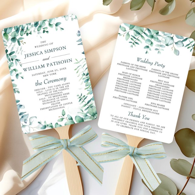 Éventail Elégant programme de mariage Eucalyptus aquarelle (Créateur téléchargé)