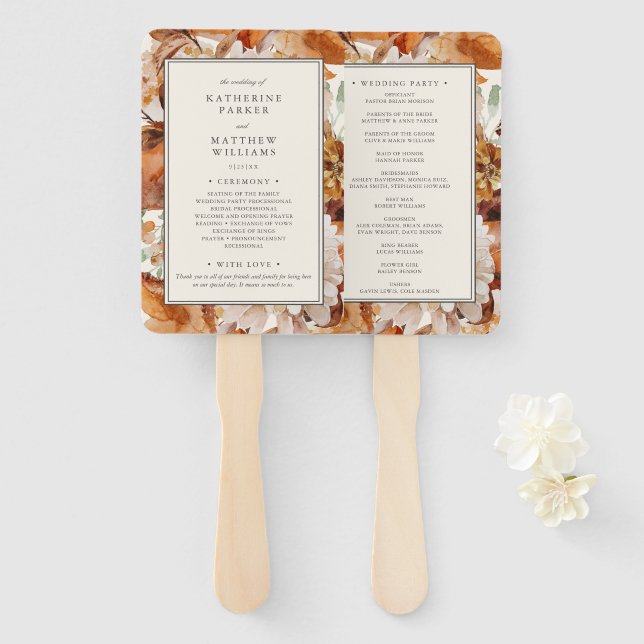 Éventail Elégant programme de mariage floral d'automne (Devant et derrière)