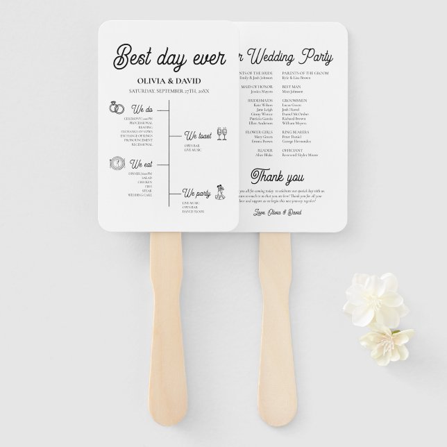 Éventail Élégant Programme de Mariage Meilleur Jour de Tous (Devant et derrière)