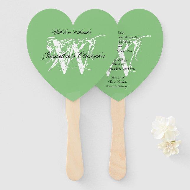 Éventail Élégant Programme de Mariage Monogramme Blanc sur  (Devant et derrière)
