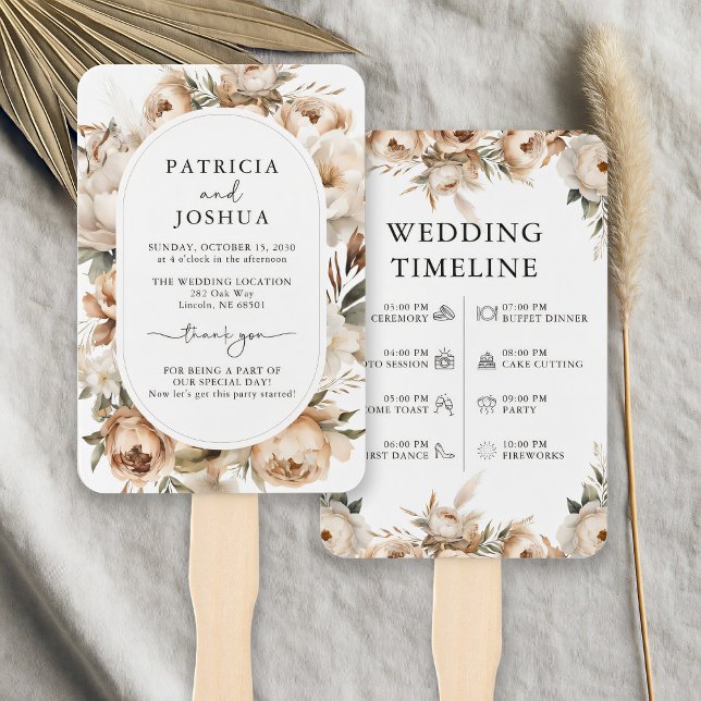 Éventail Élégant programme de mariage rustique Boho (Créateur téléchargé)