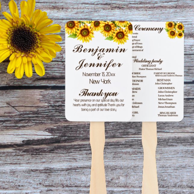 Éventail Élégant programme de mariage rustique de tournesol (Créateur téléchargé)