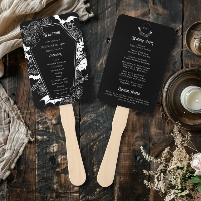 Éventail Élégant programme gothique Floral Black Wedding (Créateur téléchargé)