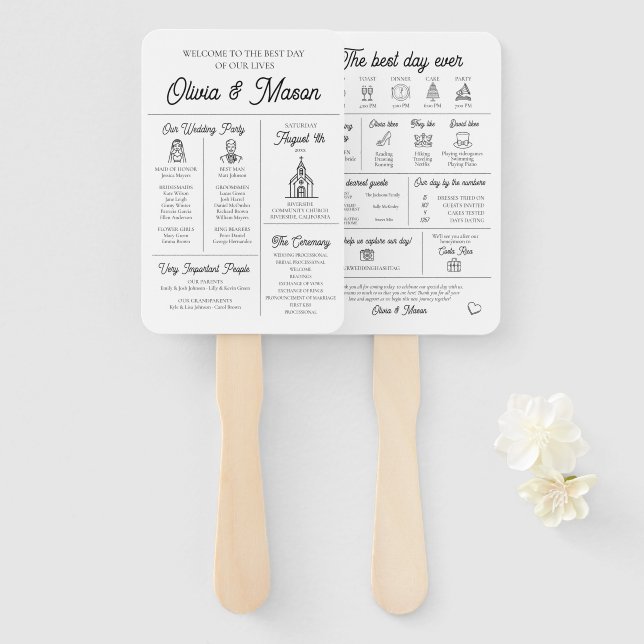 Éventail Élégant programme moderne de mariage infographique (Devant et derrière)