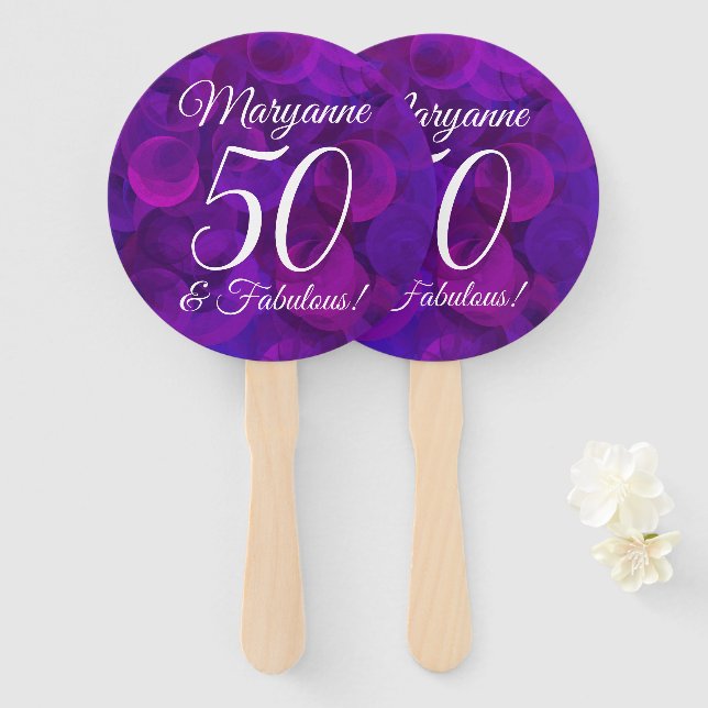 Éventail Elégant Purple 50 et Fabuleux fête d'anniversaire (Devant et derrière)