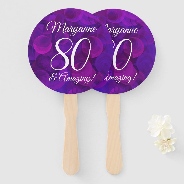 Éventail Elégant Purple 80 et fête d'anniversaire Extraordi (Devant et derrière)