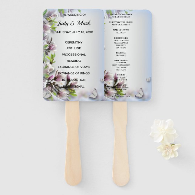 Éventail Élégant Purple Floral Butterfly Wedding Programme (Devant et derrière)