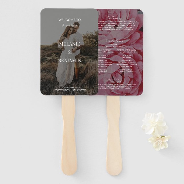 Éventail Élégant Rose rose romantique mariage floral (Devant et derrière)