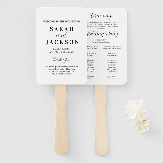 Éventail Élégant Sage White Wedding Programme (Devant et derrière)