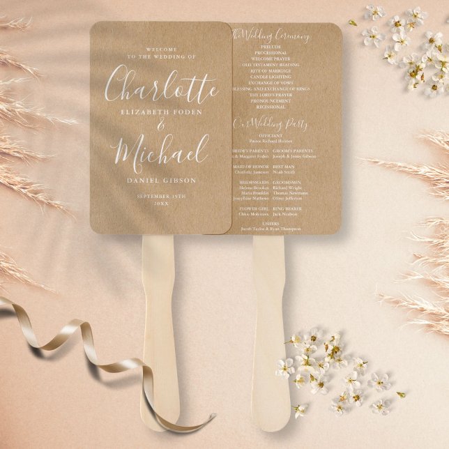 Éventail Élégant script moderne Rustique Kraft Wedding Prog (Créateur téléchargé)