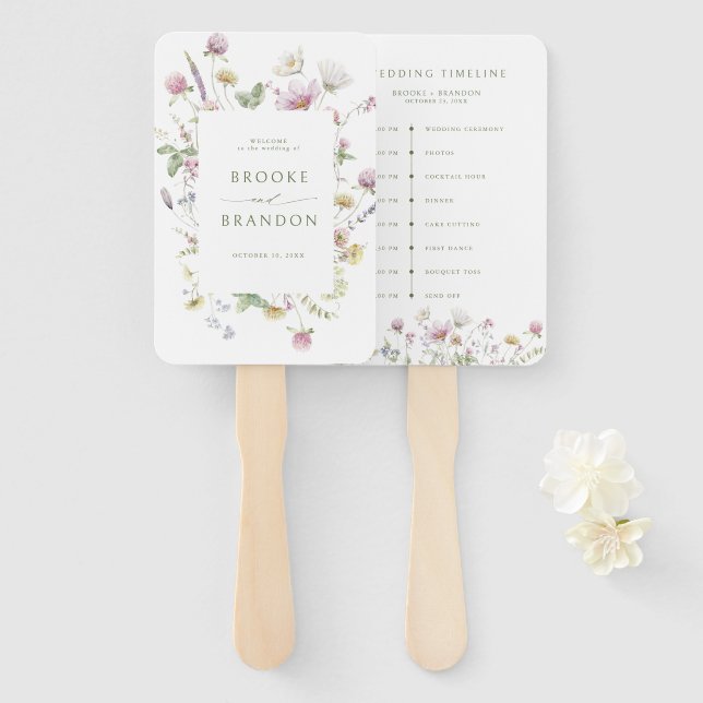 Éventail Elegant Soft Pastel Fleur sauvage Timeline mariage (Devant et derrière)