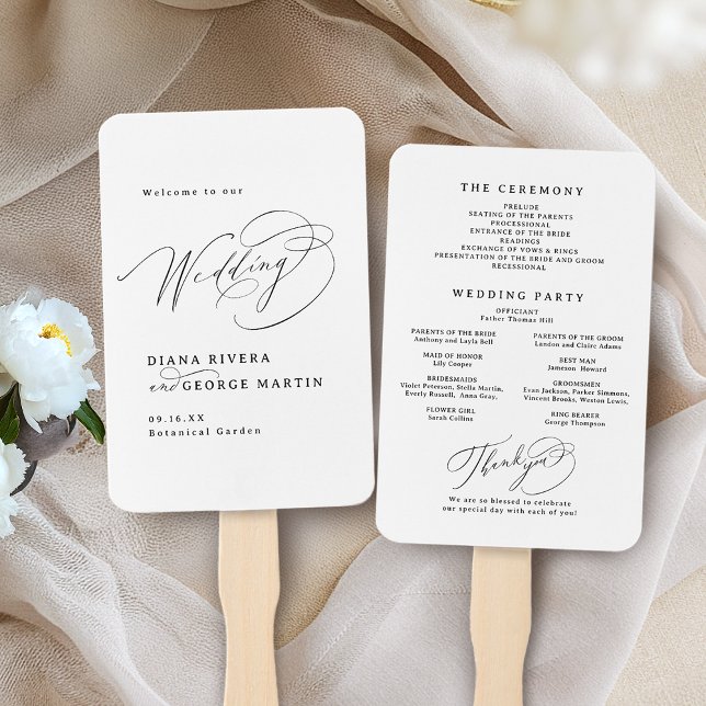 Éventail Elegant Swirl Script Simple Wedding Programs (Elegant Swirl Script Simple Wedding Programs Hand Fan)